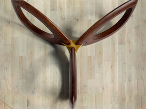 Tavolino rotondo in vetro temperato e noce