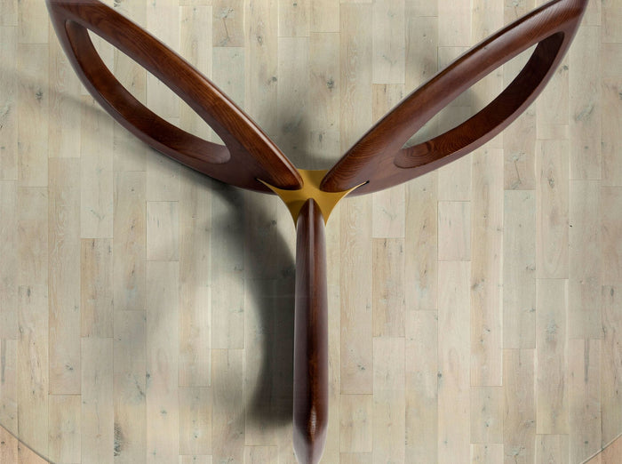 Tavolino rotondo in vetro temperato e noce