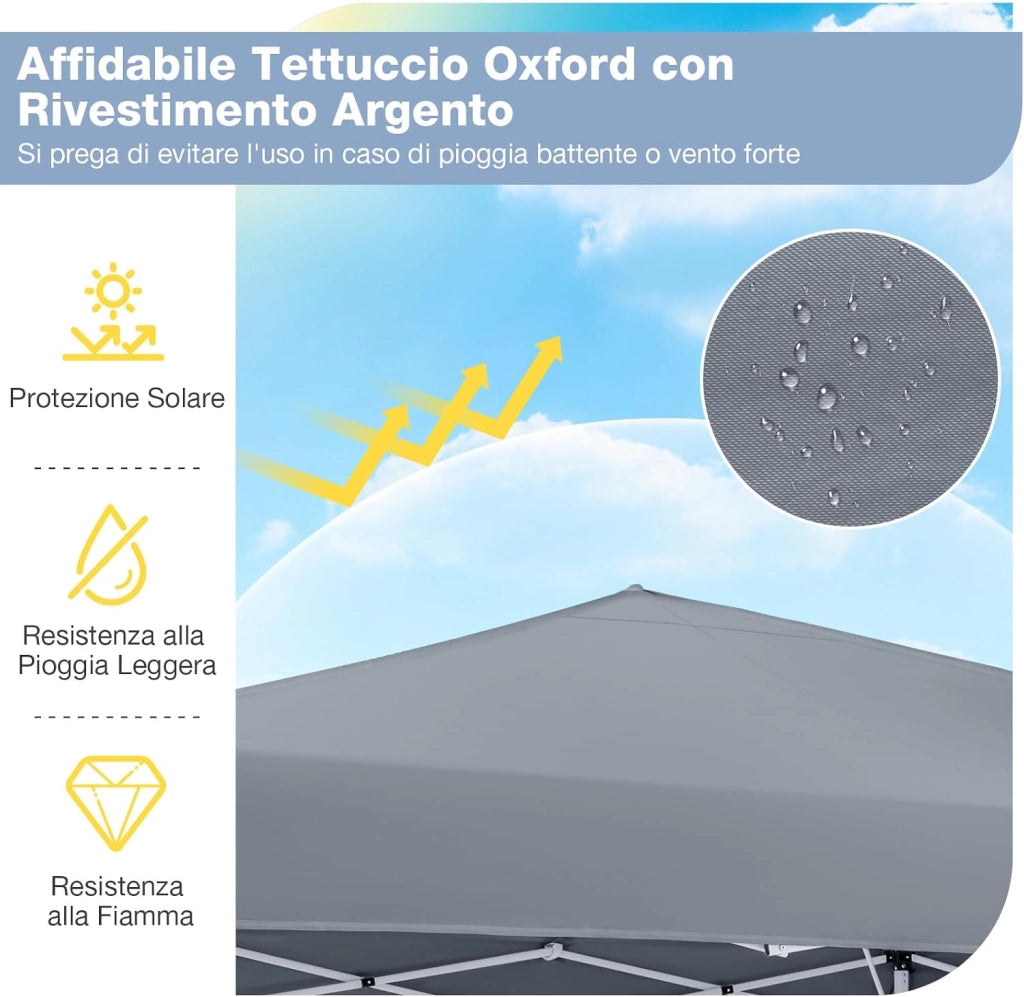 Gazebo da Esterno Pieghevole 290 x 290 cm, Gazebo Pop up con 4 Sacchi di Sabbia e Borsa da Trasporto, Regolabile in Altezza, Telaio Robusto in Metallo, per Mercato, Campeggio (Grigio)
