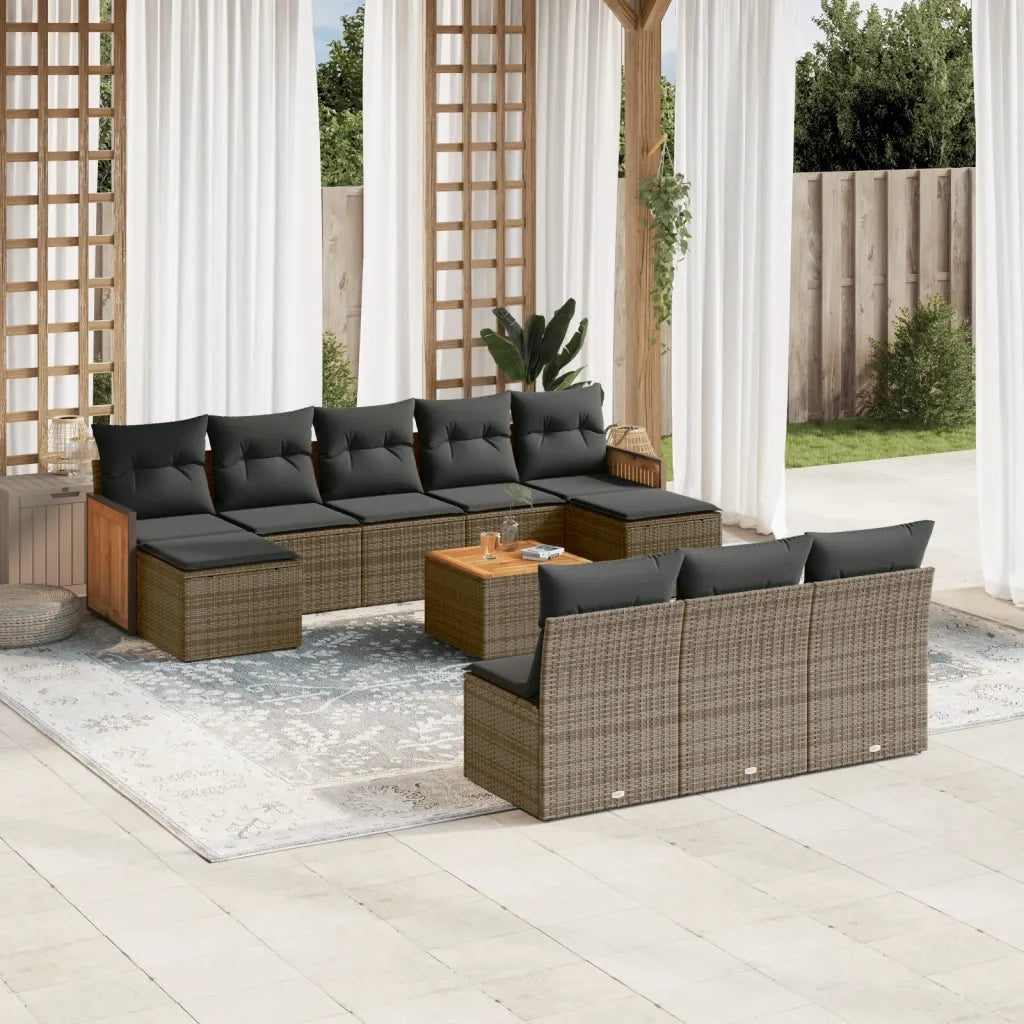 Set Divani da Giardino 11 pz con Cuscini in Polyrattan Grigiocod mxl 112844