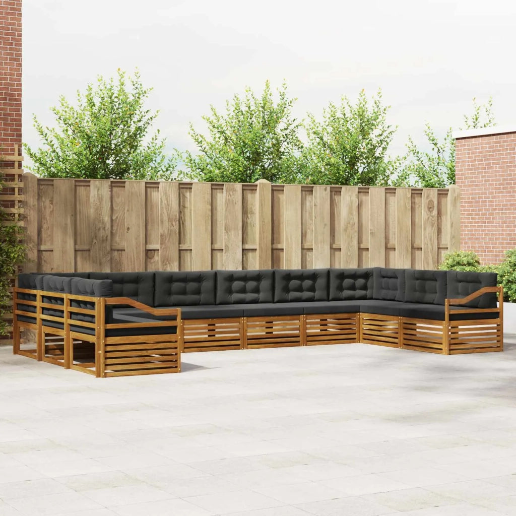 Set divani 10 pcs Naturale e Antracite Legno di Acacia Massello