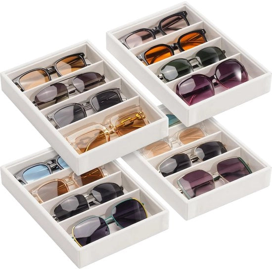 Organizzatore di Occhiali da Sole, 4 Scatole per Occhiali da Sole, Display per Occhiali, Organizzatore per Occhiali da Sole, Scatola per 4, Beige