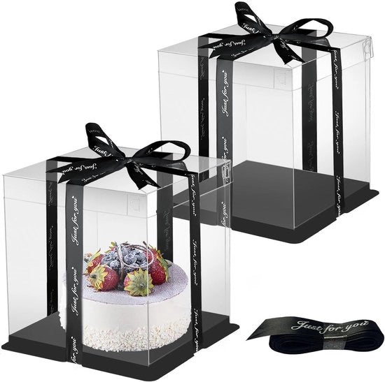 Set di 2 Dose da Torta trasparenti 21 * 21 * 24cm con fondo e nastro per dolce di compleanno