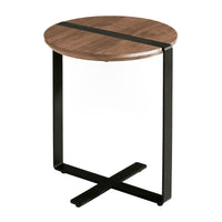 Tavolo angolare rotondo in noce e acciaio nero