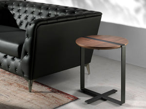 Tavolo angolare rotondo in noce e acciaio nero