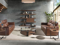 Tavolo angolare rotondo in noce e acciaio nero