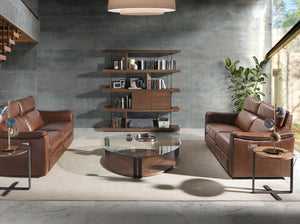 Tavolo angolare rotondo in noce e acciaio nero