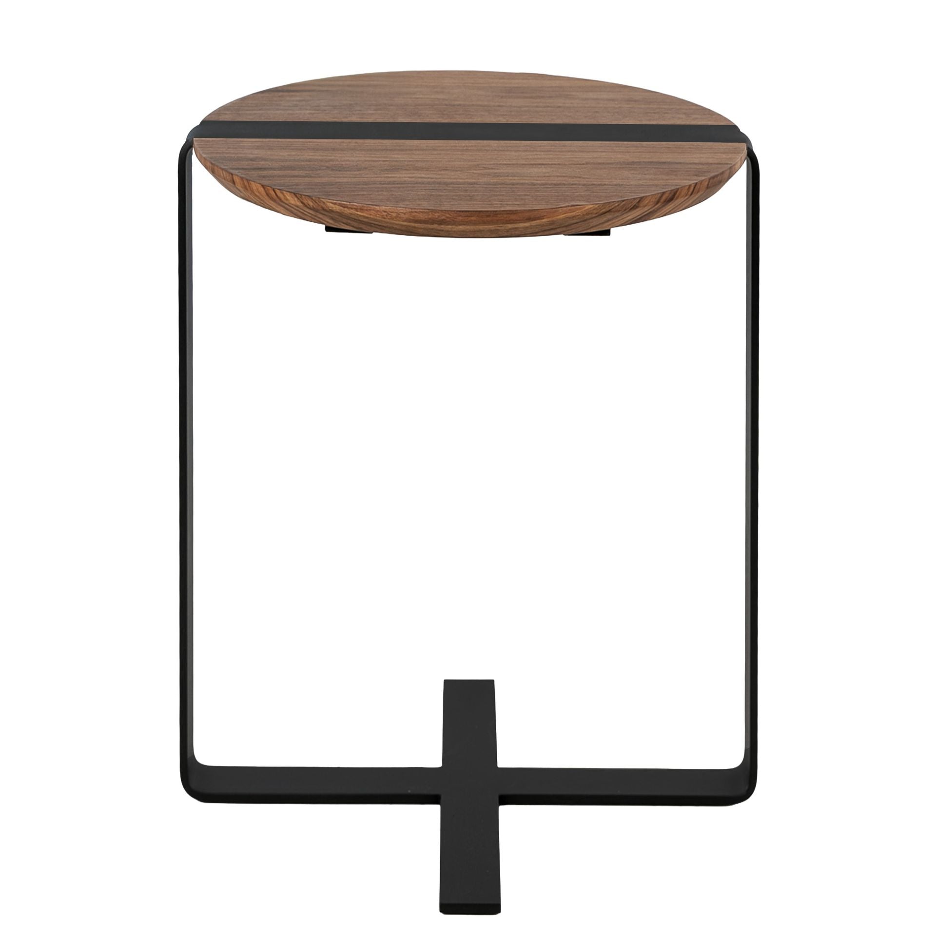 Tavolo angolare rotondo in noce e acciaio nero