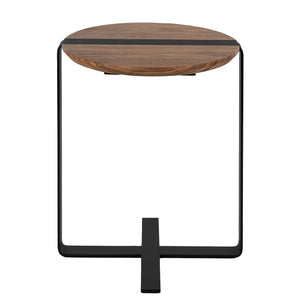 Tavolo angolare rotondo in noce e acciaio nero