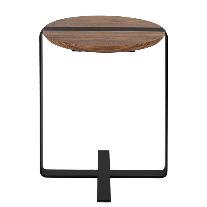 Tavolo angolare rotondo in noce e acciaio nero