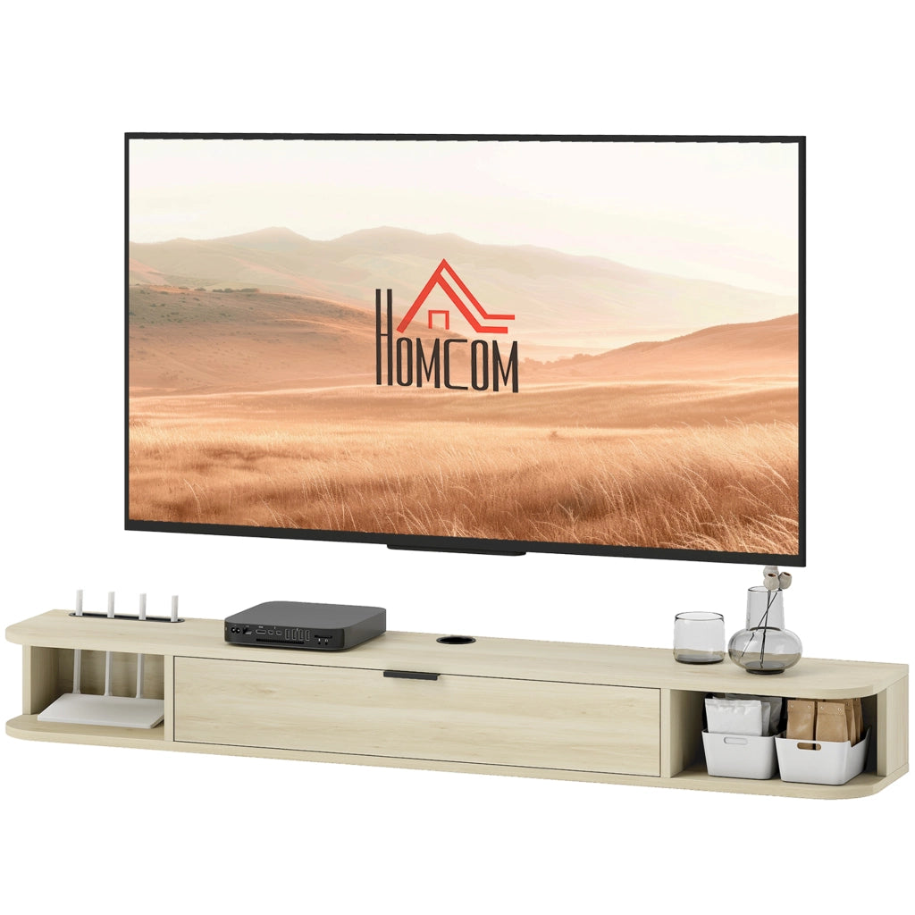 Mobile TV sospeso con cassetto e 2 ripiani ¨C Xylo ¨C Legno naturale 140x24x16 cm