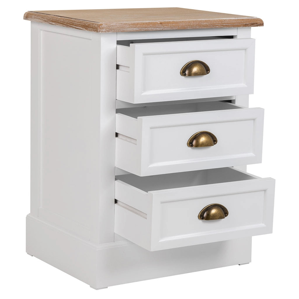 Comodino in legno bianco 3 cassetti 45x35x60h cm