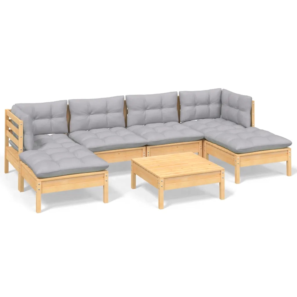 Set Divani da Giardino 7 pz con Cuscini Grigi Massello di Pino 3097084