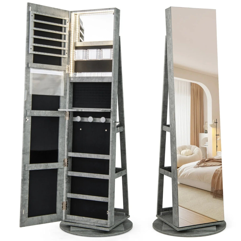 Mobiletto portagioie girevole 3 in 1 54,5 x 161 cm con specchio a figura intera design moderno MDF verde 20_0017111