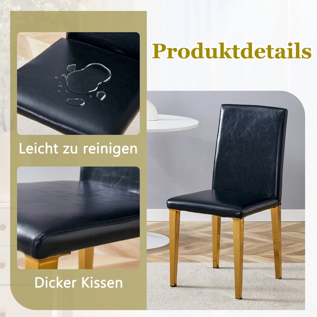 Set di sedie da pranzo moderne in PU nero con gambe in metallo dorato