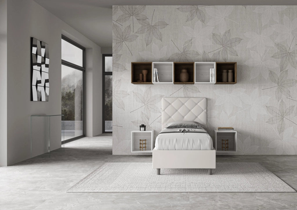 BS COM Letto singolo con rete imbottito 80x190 similpelle bianco