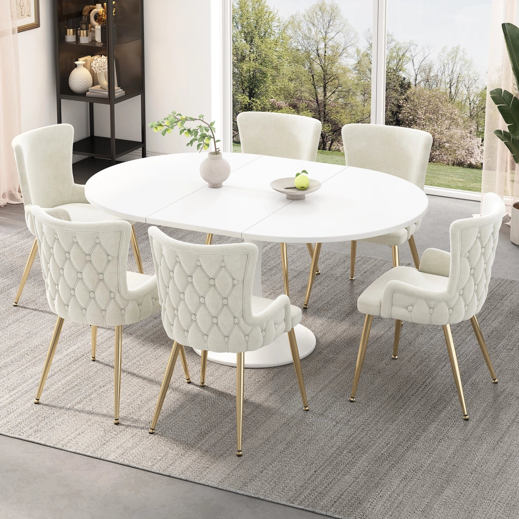 Set 2 sedie da pranzo in velluto beige e oro, sedie moderne con gambe in metallo