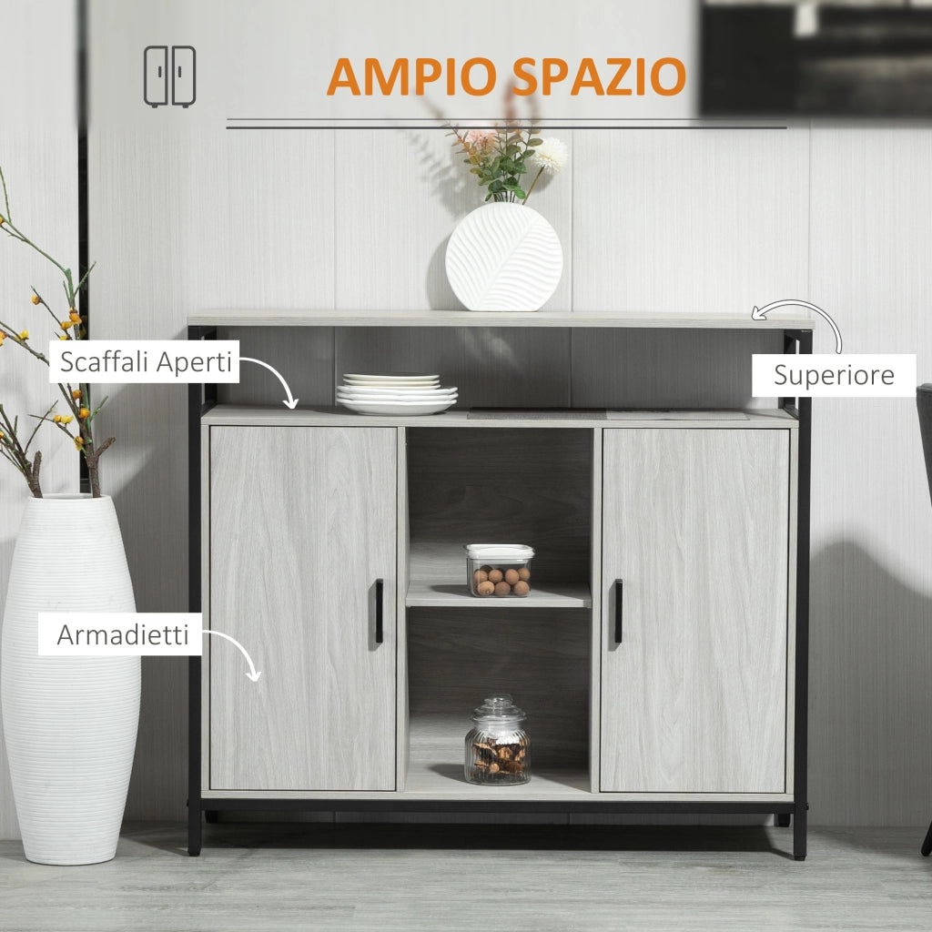 Credenza Moderna in Legno con 2 Ante e Ripiani ¨C zephmum ¨C Grigio Chiaro 100x34x87.2cm
