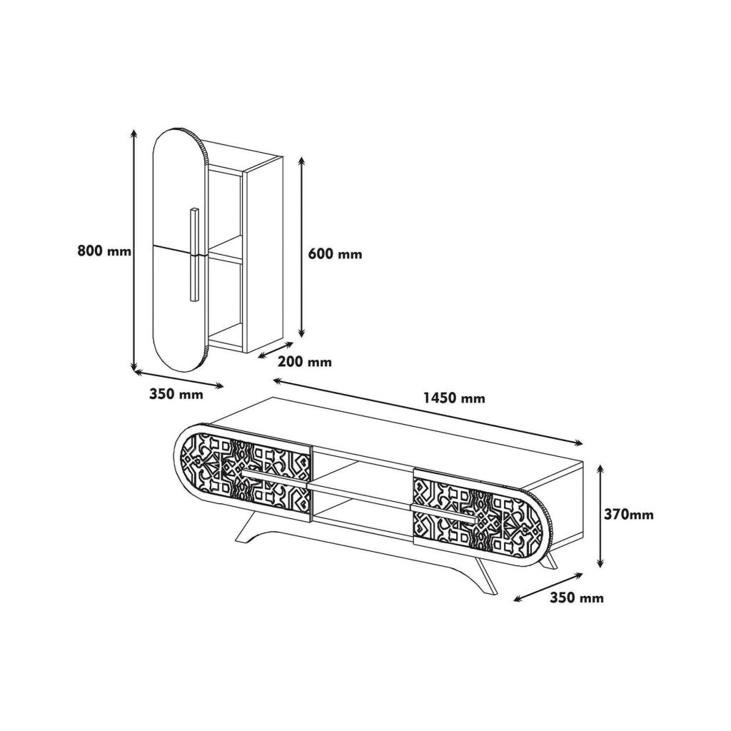 Parete attrezzata Gilberta, Composizione soggiorno, Mobile salotto multiuso, Armadio porta TV, 145x35h37 cm, Noce e Bianco