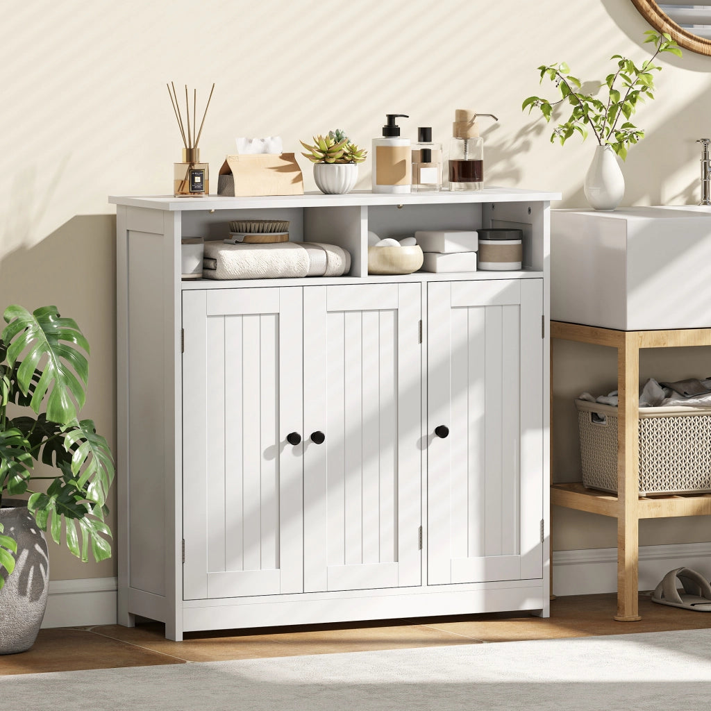 Armadio da Bagno Stretto con 3 Ante e 2 Compartimenti Aperti ¨C Zephmum ¨C Bianco 85x30x85 cm