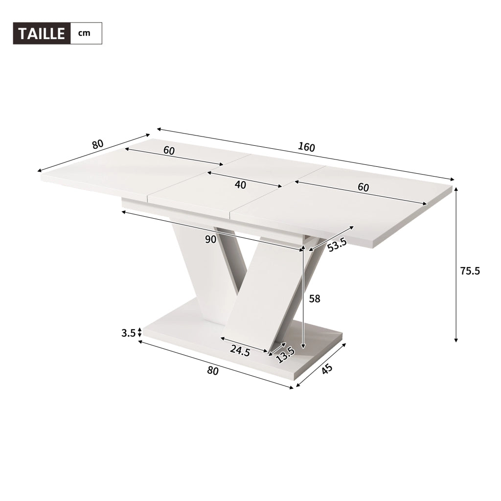 Tavolo da pranzo allungabile con 6 sedie girevoli in velluto, piano in MDF, gambe a V, per sala da pranzo, bianco