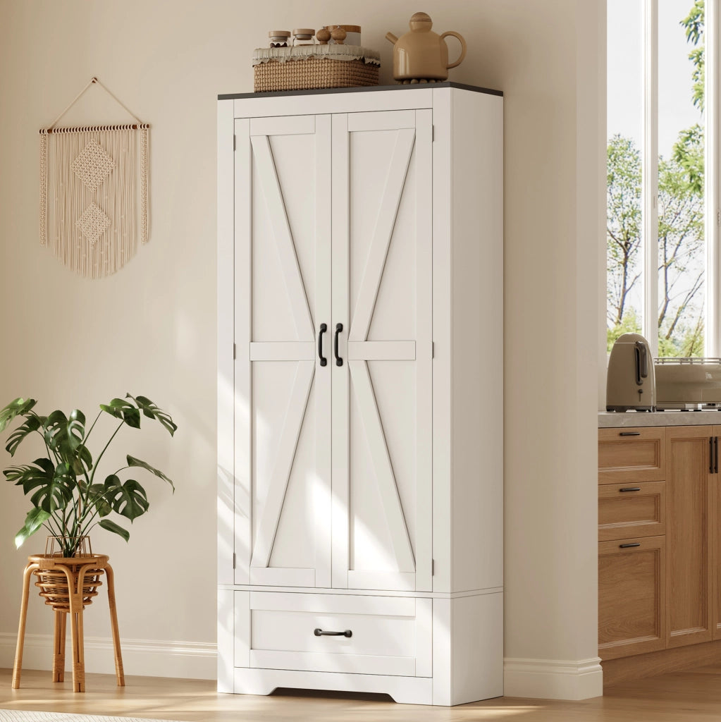 Armadio dispensa da cucina 80x35x183 cm con 2 ante e cassetto in MDF bianco