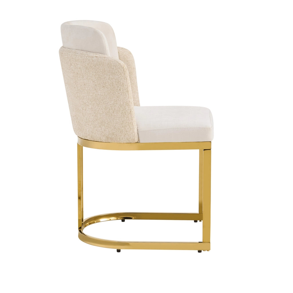 Set di 4 sedie 61.5x53.5x86 cm con doppio schienale in chenille beige e oro