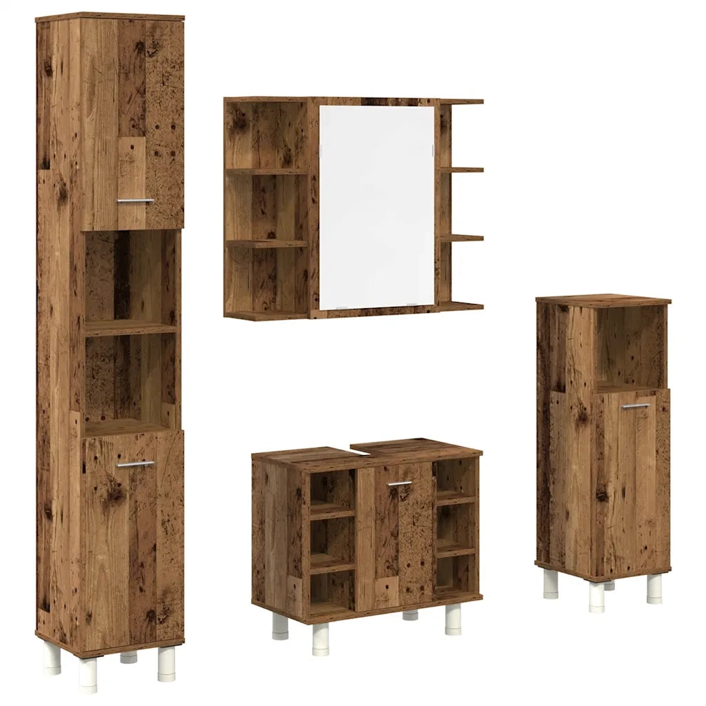Set Mobili da Bagno 4 pz Legno Antico in Legno Multistrato 3328557