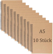 Libretto di disegno A5 - 10 pezzi - Legatura spirale - 60 fogli/120 pagine - Carta beige - Blocchetto di disegno con carta da schizzi - Blocchetto di disegno