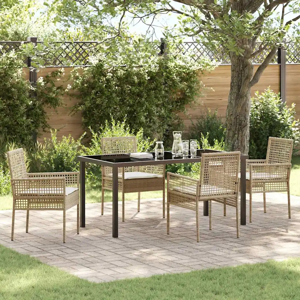 Set da Pranzo per Giardino con cuscino 5 pcs Beige polyrattan