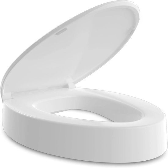 Toiletbrilla Elevata con Serrature di Rilascio Rapido e Chiusura Lenta - Resistente, Lunga, Bianca (47 cm)