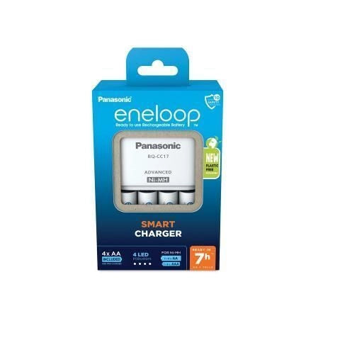 Eneloop BQ-CC17 Caricabatterie Smart per Batterie AA AAA NiMH Include 4 Batterie AA 2000 mAh Ricarica 7 Ore colore Nero