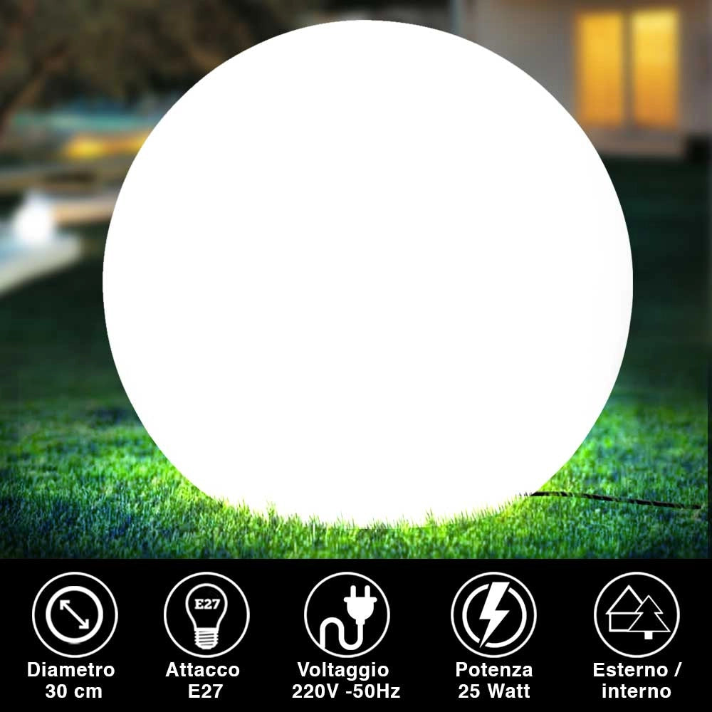 Lampada Sfera Giardino 30cm Luce Esterno Bianco attacco E27 Decorazione Esterno