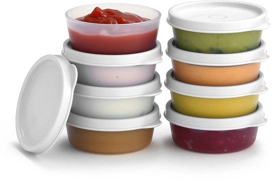 Contenitori per condimenti con coperchio, 8 pezzi, 65 ml contenitori per salse per piccoli contenitori con coperchio, impermeabili, riciclabili, in plastica, BPA-free per contenitori di picnic e scatole di pranzo