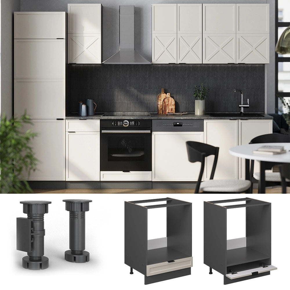 Mobile per forno da incasso Fame-Line GrigioBeige/Antracite 60 cm, PL Marmo Vicco