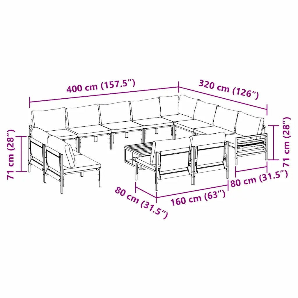 vidaXL Set Divano da Giardino 13 pcs Antracite Acciaio