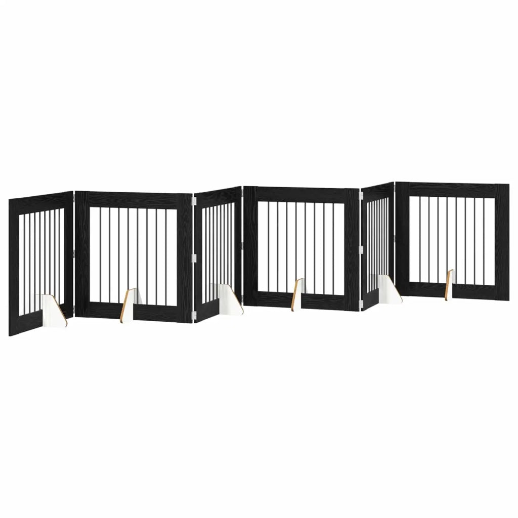 Cancello per cani con supporti 6 pz Rovere Nero 80 x 80 cm CFW3445528