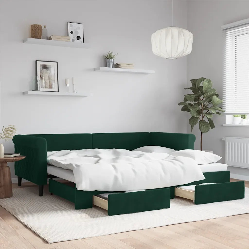 Divano Letto Estraibile Cassetti Verde Scuro 90x200cm Velluto 3197821