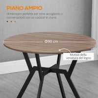 Tavolo Rotondo da Soggiorno per 2 Persone con Sostegno a X, in Legno e Acciaio, Ø90x76 cm, Nero e Marrone