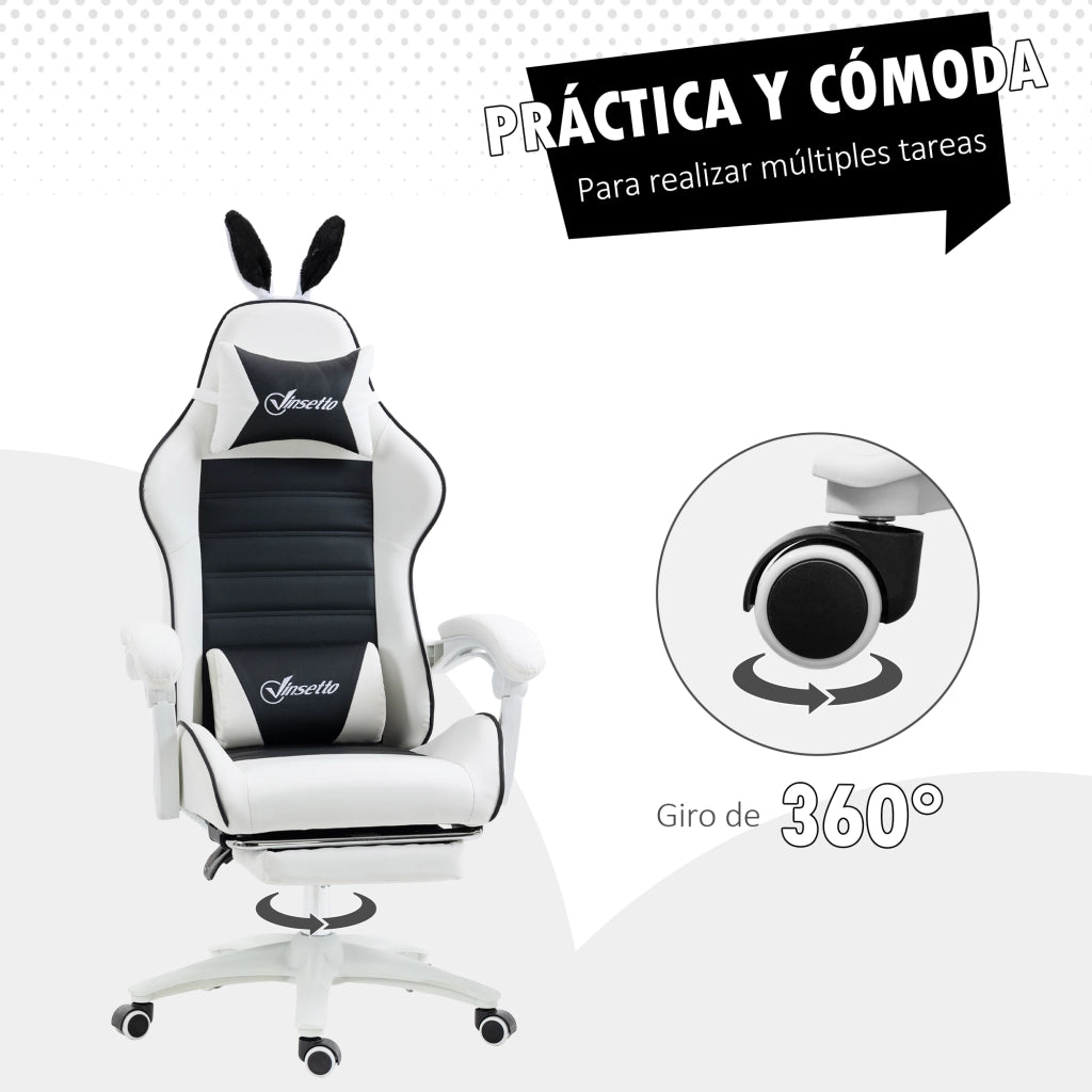 Sedia Gaming Professionale ¨C Xylo ¨C Pelle PU Nero e Bianco Altezza Regolabile 135¡ã 65x63x136-142cm