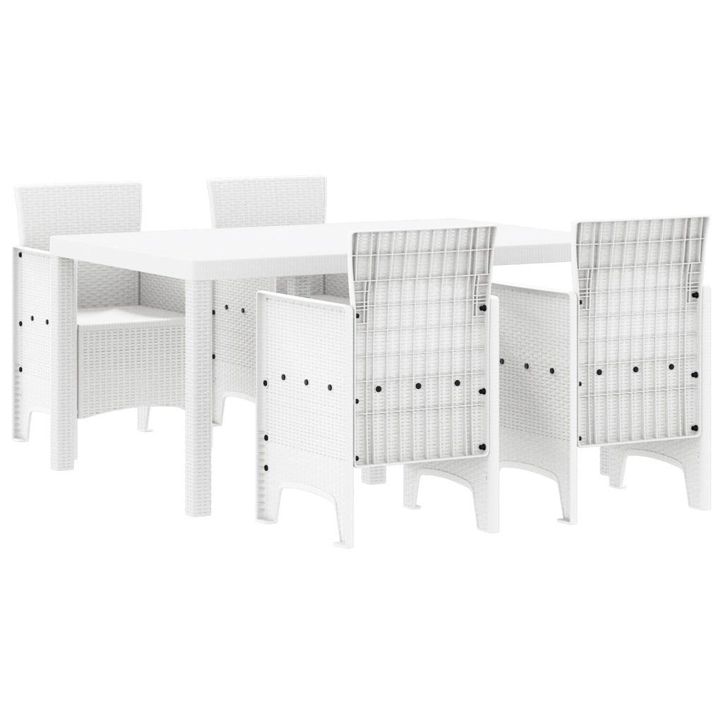 Set da Pranzo da Giardino 5 Pezzi Bianco Polyrattan