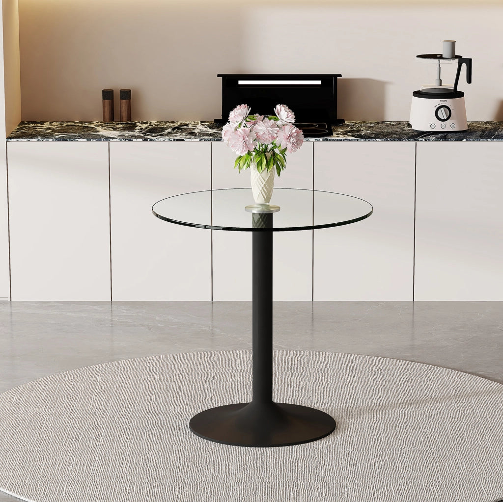 Tavolo bar rotondo in vetro trasparente e metallo nero Ø 89 cm