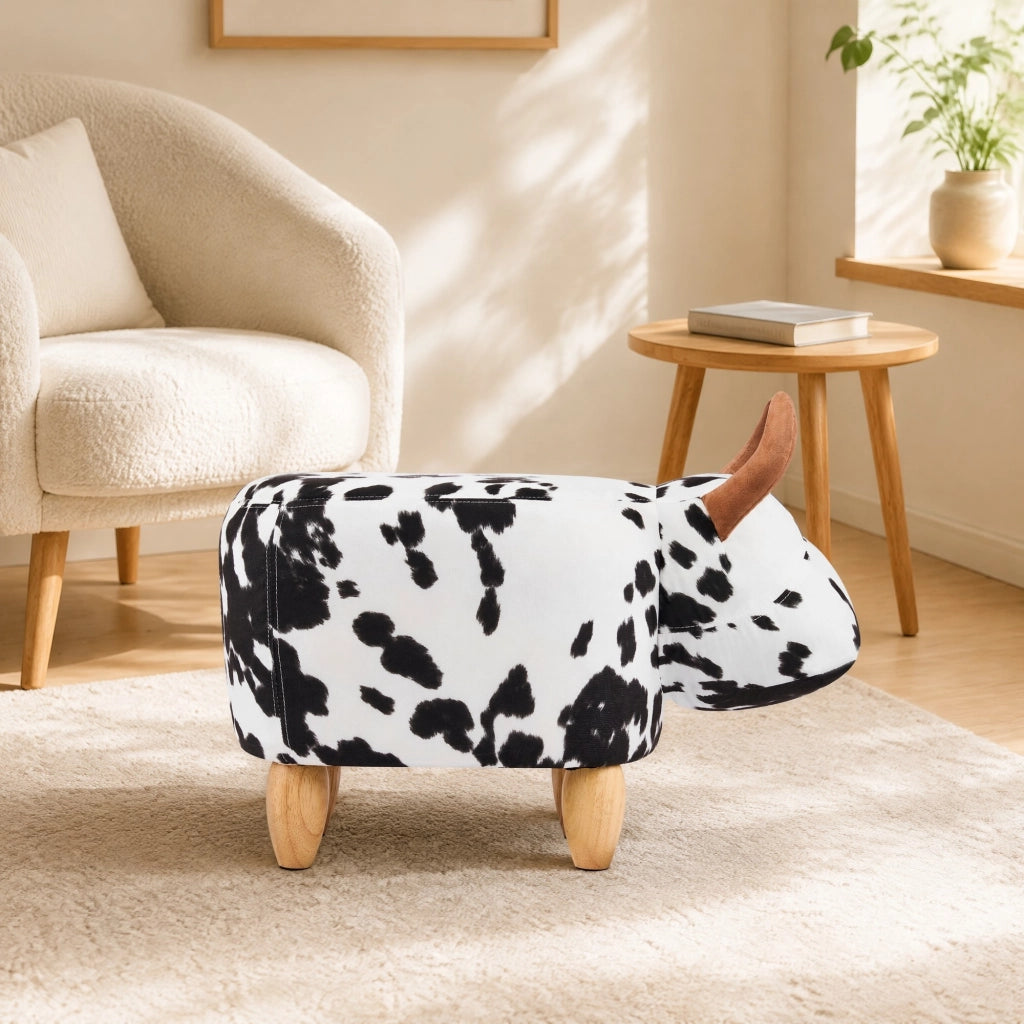 SGABELLO Imbottito 62 x 35 x 36 cm Nero/Bianco in Tessuto, Legno e Schiuma