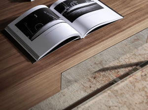 Tavolino rettangolare in noce e acciaio cromato