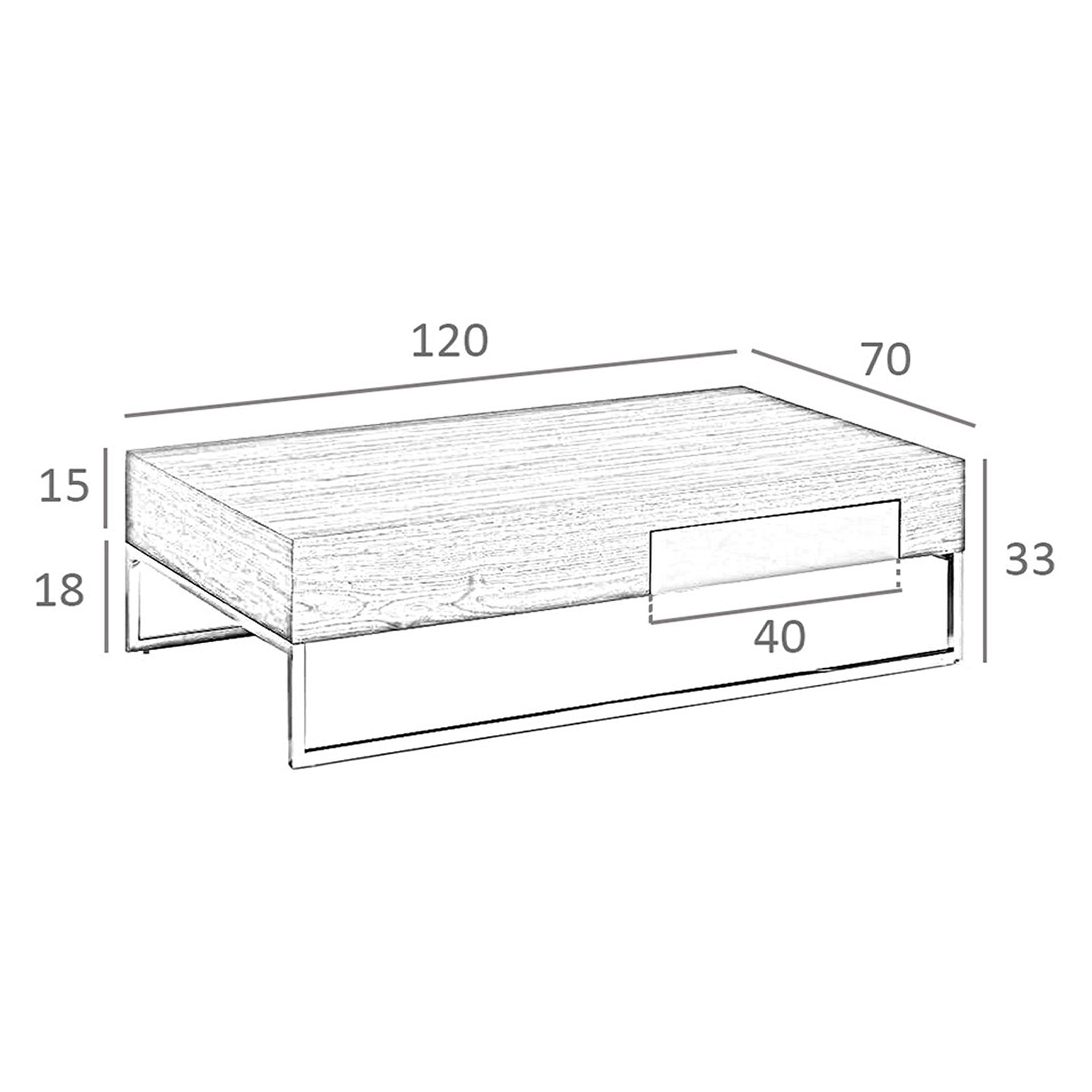 Tavolino rettangolare in noce e acciaio cromato