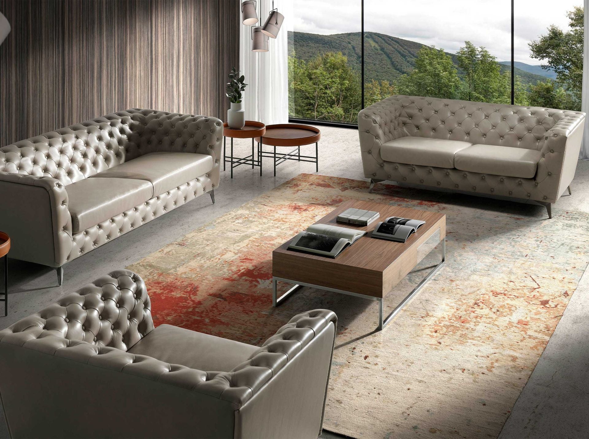 Tavolino rettangolare in noce e acciaio cromato