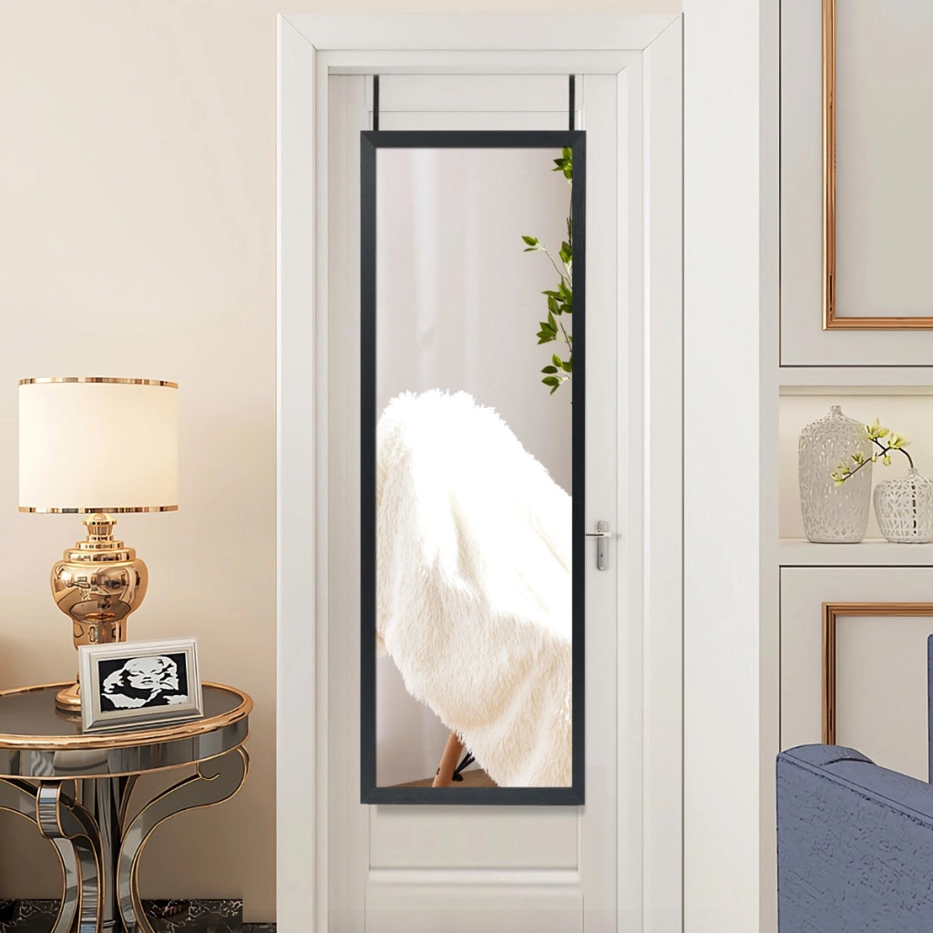 Specchio a figura intera sulla porta o sul muro, Specchio per camera da letto salone spogliatoio 120x37cm Nero-Specchi da parete