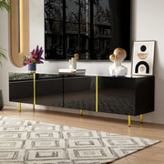 OKWISH Mobile TV con 4 Ante e Cerniere Soft Close, Finitura Lucida, per Soggiorno, MDF, Nero, 170×35×46 cm
