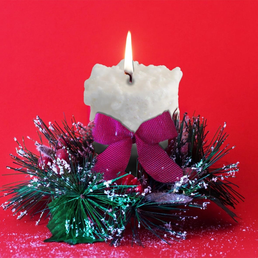 Set 2 Candele Decorative Moccolo Effetto Neve Bianco – 7 x 7 x 10 cm – Decorazioni Natalizie Eleganti