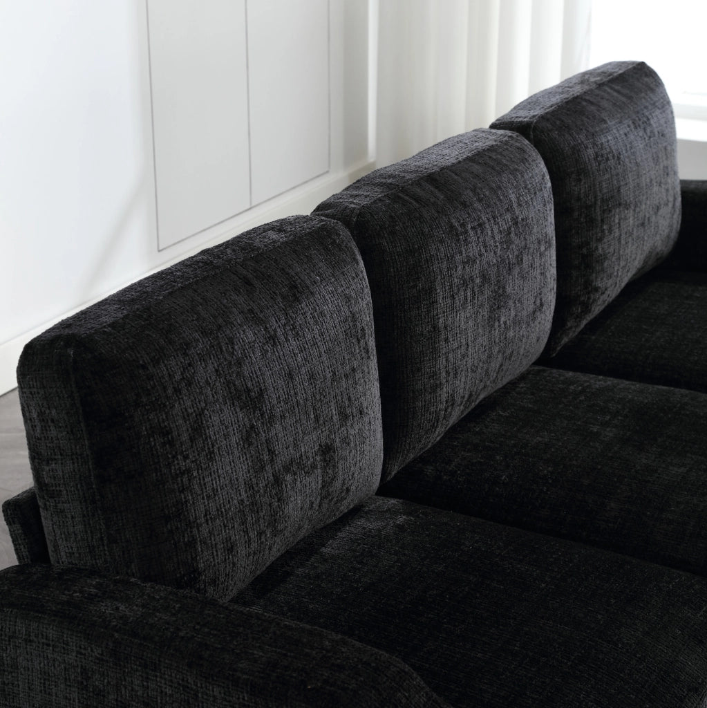 Divano 4 posti con pouf contenitore 196.5x75x77 cm in chenille nero